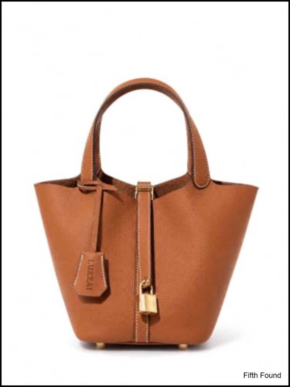 Genuine Leather Bucket Bag Top Handle With Padlock & Key Removable Pouch